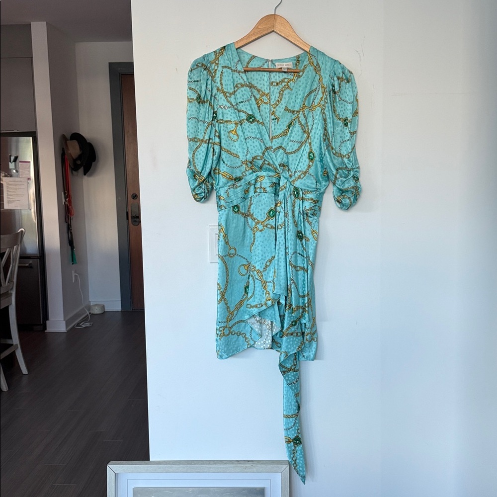 Ronny Kobo Collection Teal and Gold Chain Pattern Dress